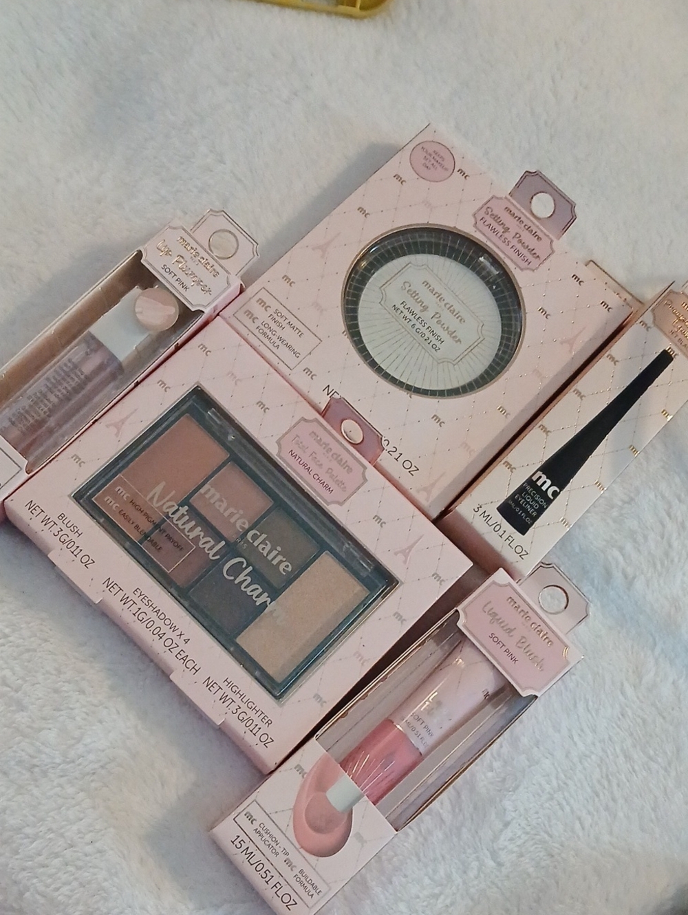 Marie Claire Makeup Beauty Bundle - Eyeliner, Palette, Plumper, Setting Powder +